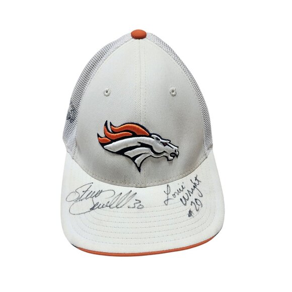 Autographed Reebok NFL Denver Broncos Hat OSFA White/Orange‎ Mesh Sewell Wright - Picture 1 of 9